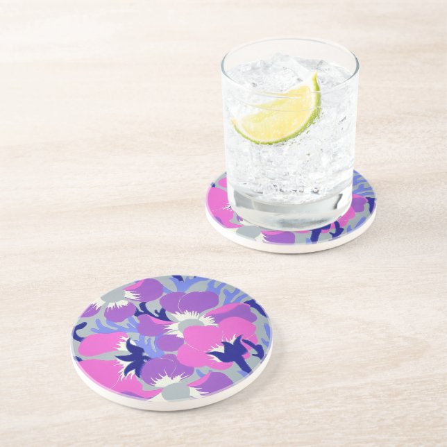 Posavasos Patrón violento morado y rosa floral (Lado)
