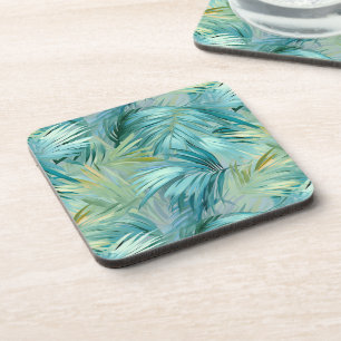 Posavasos Patrona de acuarela de la hoja de palma azul tropi