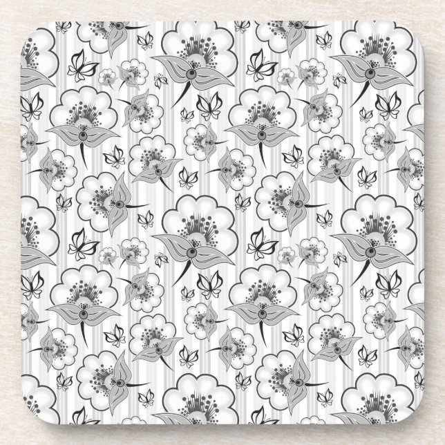 Posavasos Patrones de flores impecables de color blanco (Frente)