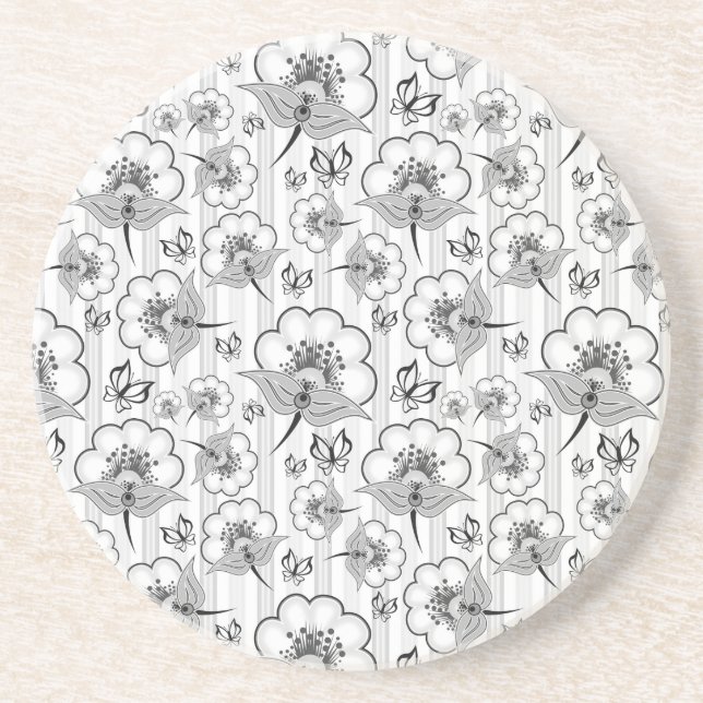 Posavasos Patrones de flores impecables de color blanco (Frente)