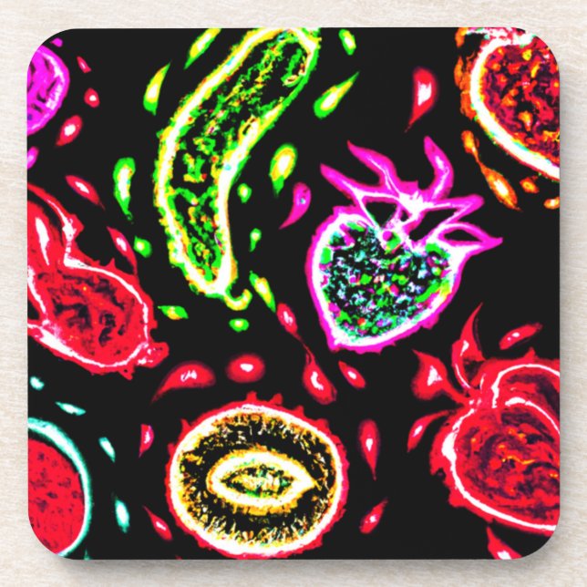 Posavasos Patrones de frutas tropicales de neón Art. Comprar (Frente)