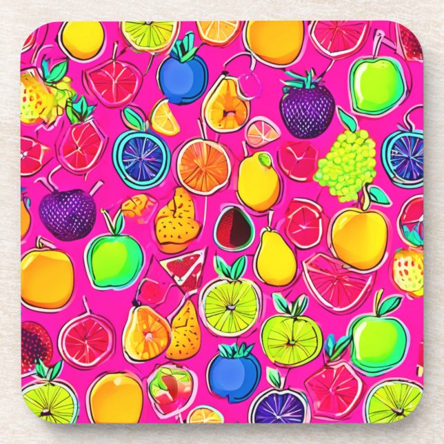 Posavasos Patrones de fusión de frutas vibrantes (Frente)