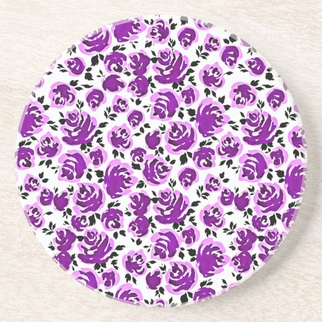 Posavasos Patrones de rosas violetas y blancos (Frente)