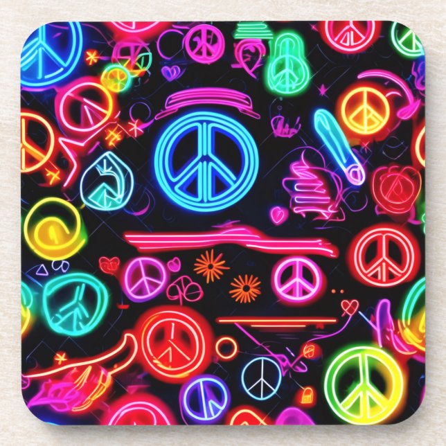 Posavasos Patrones de símbolos de Neon Peace (Frente)