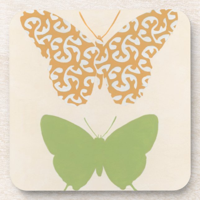 Posavasos Patrones decorativos de mariposa en fondo crema (Frente)