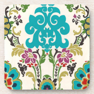 Posavasos Patrones florales de Damasco Pluma Turquesa