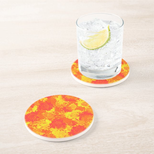 Posavasos patrones florales naranjas japoneses (Lado)