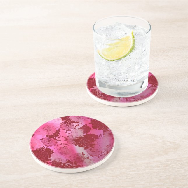 Posavasos Patrones florales rojos japoneses. (Lado)