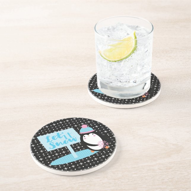 Posavasos Patrones Navideños de Pingüinos Lindos Copos de Ni (Lado)