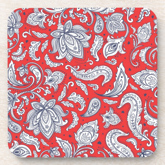 Posavasos Patrones rojos de flores de época (Frente)