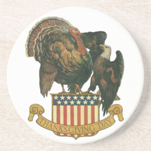 Posavasos Pavo de Acción de Gracias Vintage, Águila, Bandera