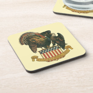 Posavasos Pavo de Acción de Gracias Vintage, Águila, Bandera