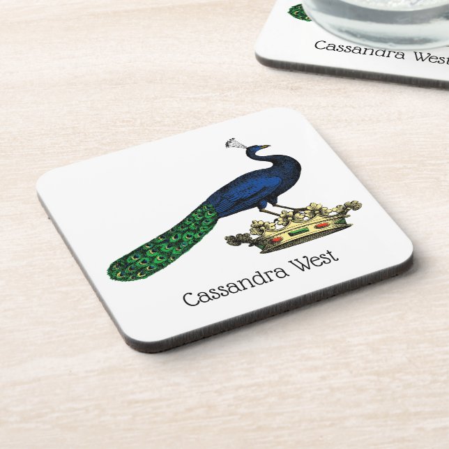 Posavasos Pavo de pavo real con estilo heráldico en la coron (Lado Izquierdo)