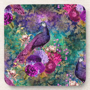 Posavasos Pavo de pavo real con flores