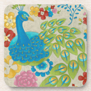 Posavasos Pavo de paz y flores coloridas