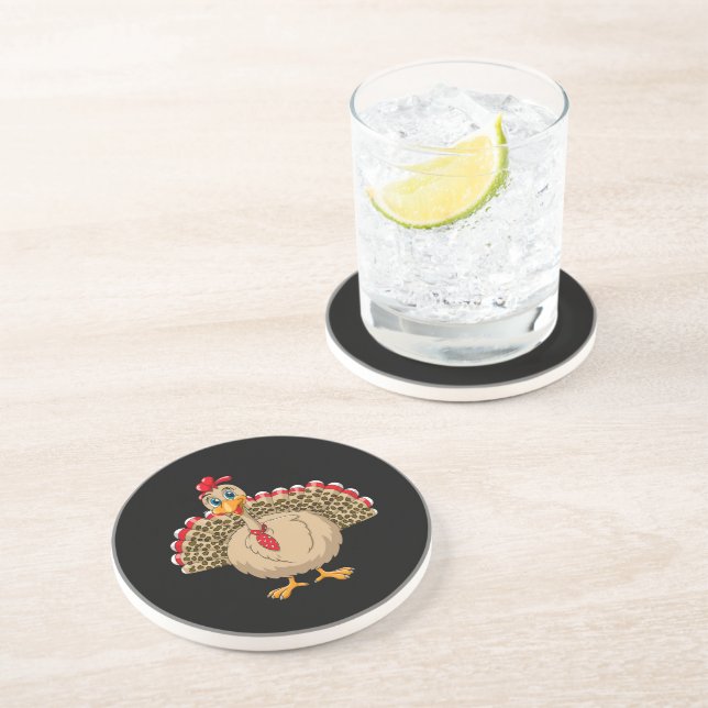 Posavasos Pavo Leopardo de Acción de Gracias Otoño Día de Ac (Lado)