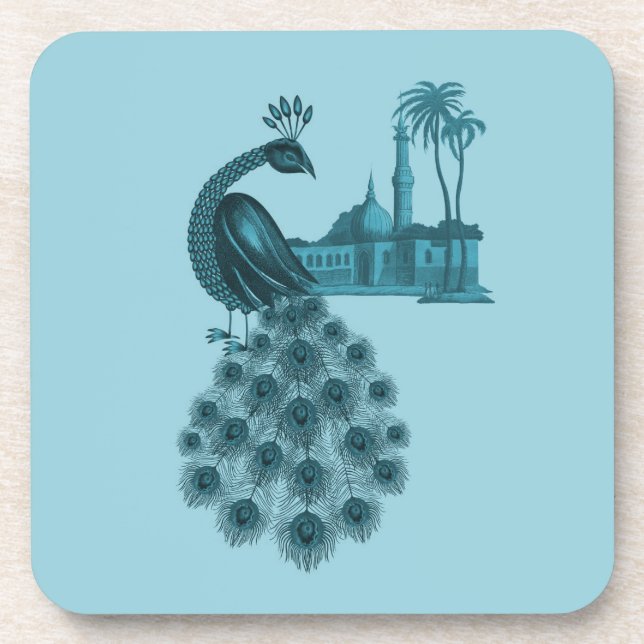 Posavasos Pavo real azul romántico (Frente)