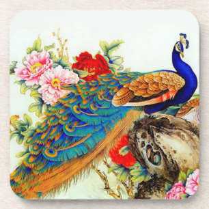 Posavasos Pavo real colorido del vintage
