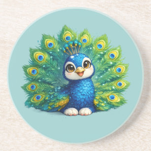 Posavasos Pavo real lindo con diseño de pájaro Kawaii de ojo