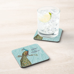 Posavasos Pavo real verde azulado sobre agua o cualquier gra