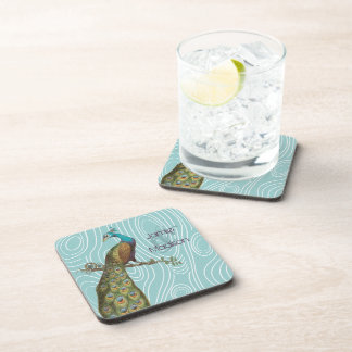 Posavasos Pavo real verde azulado sobre agua o cualquier gra