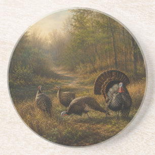 Posavasos Pavos silvestres en el bosque otoñal
