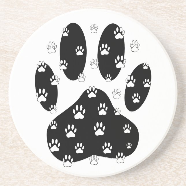 Posavasos Paws Blancos Sobre La Papelera Negra (Frente)