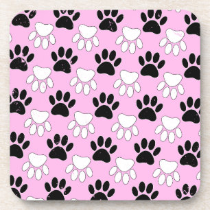 Posavasos Paws Blancos Y Negros Con Dolor En Fondo Rosa