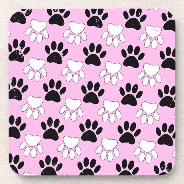Posavasos Paws Blancos Y Negros Con Dolor En Fondo Rosa (Frente)