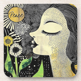 Posavasos Peace In Bloom Abstract Woman Hard plastic coaster