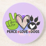 Posavasos Peace Love Dogs Coaster – Boho Pet Lover Gift<br><div class="desc">Peace, love, and paw prints—this coaster brings all three to your tabletop with style. Featuring a bold green peace sign, a soft watercolor heart, and a playful paw print, this dog-themed design is perfect for pet lovers, dog moms and dads, or anyone who believes in spreading kindness and canine joy....</div>
