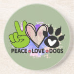 Posavasos Peace Love Dogs Coaster – Boho Pet Lover Gift<br><div class="desc">Peace, love, and paw prints—this coaster brings all three to your tabletop with style. Featuring a bold green peace sign, a soft watercolor heart, and a playful paw print, this dog-themed design is perfect for pet lovers, dog moms and dads, or anyone who believes in spreading kindness and canine joy....</div>