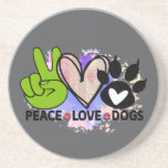 Posavasos Peace Love Dogs Coaster – Boho Pet Lover Gift<br><div class="desc">Peace, love, and paw prints—this coaster brings all three to your tabletop with style. Featuring a bold green peace sign, a soft watercolor heart, and a playful paw print, this dog-themed design is perfect for pet lovers, dog moms and dads, or anyone who believes in spreading kindness and canine joy....</div>