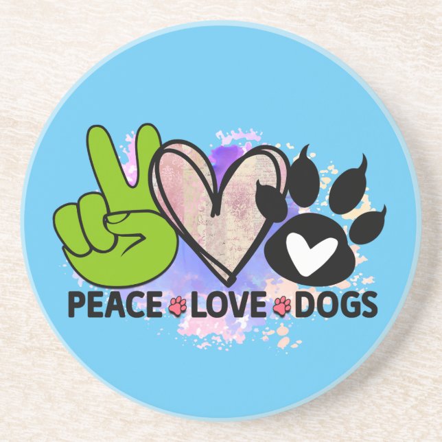 Posavasos Peace Love Dogs Hippie Style Heart Paw Bright (Frente)