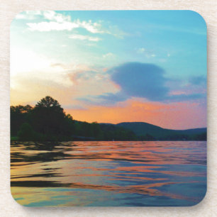 Posavasos Peach and Blue Sunset en el lago montañoso