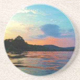 Posavasos Peach and Blue Sunset en el lago montañoso