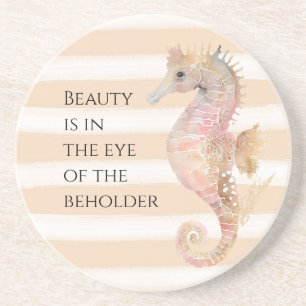 Posavasos Peach Cream Watercolor Beach Stripes Gold Seahors