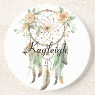 Posavasos Peach Floral Green Dream Catcher