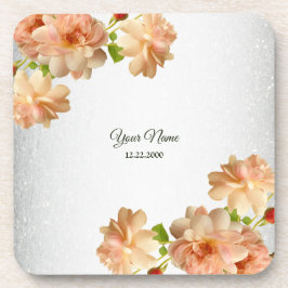 Posavasos Peach Roses Floral Silver Glitter Wedding Party