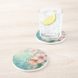 Posavasos Peach White Hibiscus Floral Love
