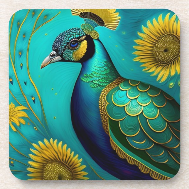 Posavasos Peacock and Sunflower Hard Plastic Coaster (Frente)