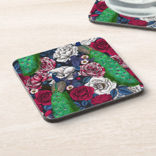 Posavasos Peacocks en el jardín rosa