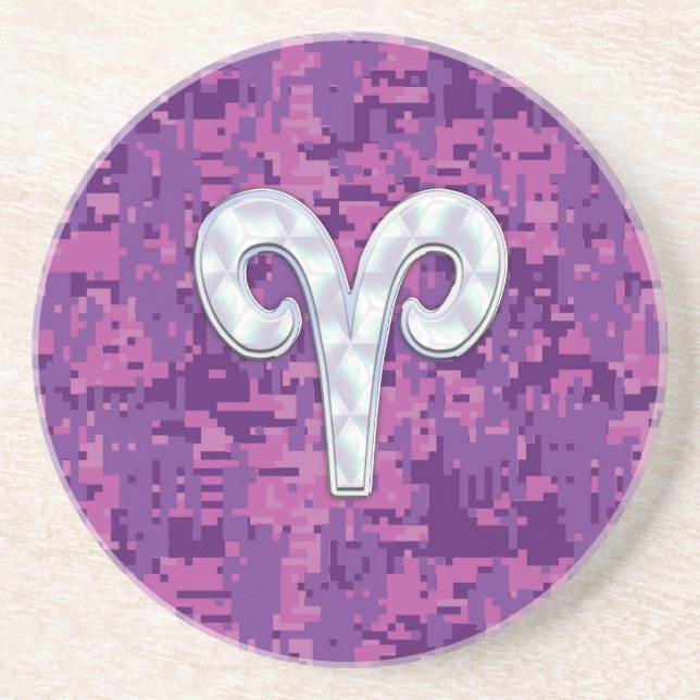 Posavasos Pearl Like Aries Symbol on Pink Digital Camo (Frente)