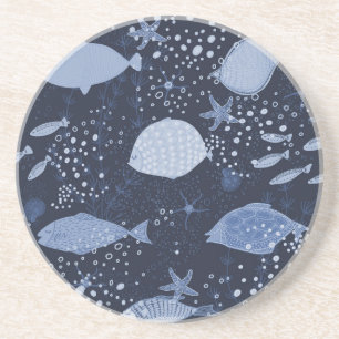 Posavasos Peces dormidos monocromos, patrón oscuro.