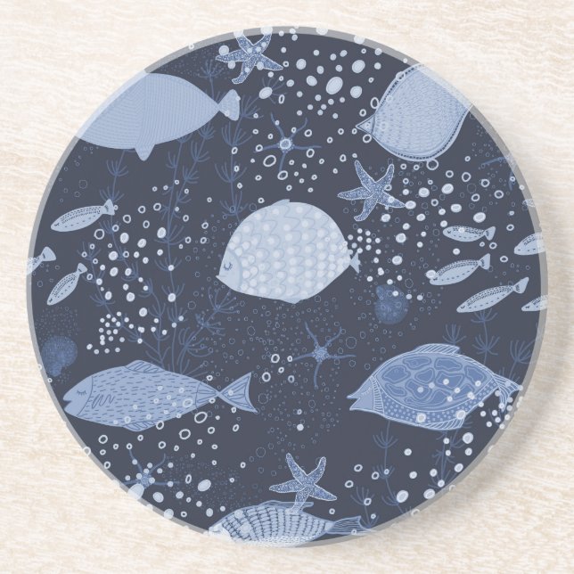 Posavasos Peces dormidos monocromos, patrón oscuro. (Frente)