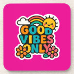 Posavasos Pegatina "Sólo buenas vibraciones" de Kawaii<br><div class="desc">¡Difundan positividad donde quiera que vayas con este adorable pegatina de "sólo buenas vibraciones" al irresistible estilo kawaii! Diseñado con un fondo gris suave, un borde blanco nítido y una explosión de colores juguetones, este pegatina cuadrado aporta encanto y felicidad a cualquier superficie. Perfecto para laptops, botellas de agua, diarios...</div>