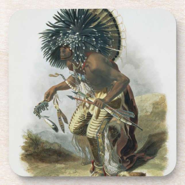 Posavasos Pehriska-Ruhpa, guerrero de Minatarre en el traje (Frente)