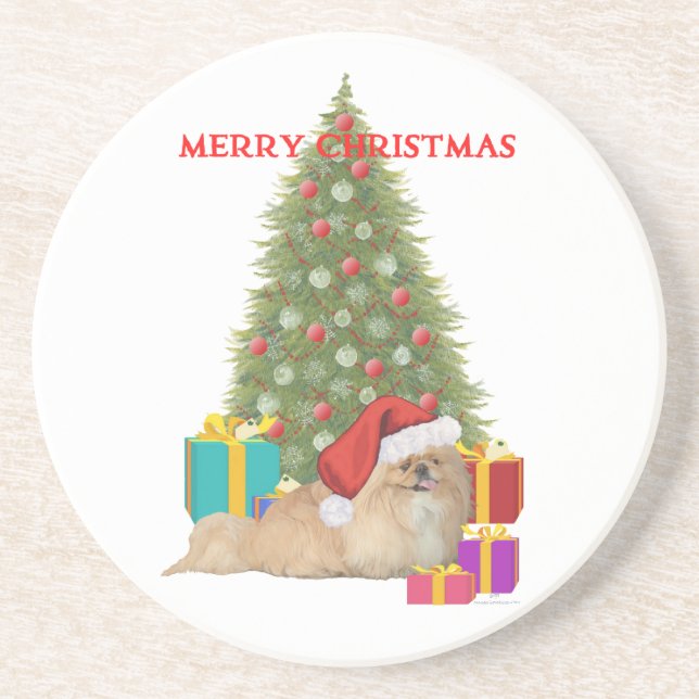 Posavasos Pekingese Feliz Navidad (Frente)