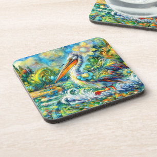 Posavasos Pelican en el amarillo azul floral de Wonderland