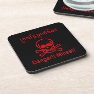 Posavasos ¡¡Peligro!! ¡Minas! ☠ de Rótulo camboyano ☠